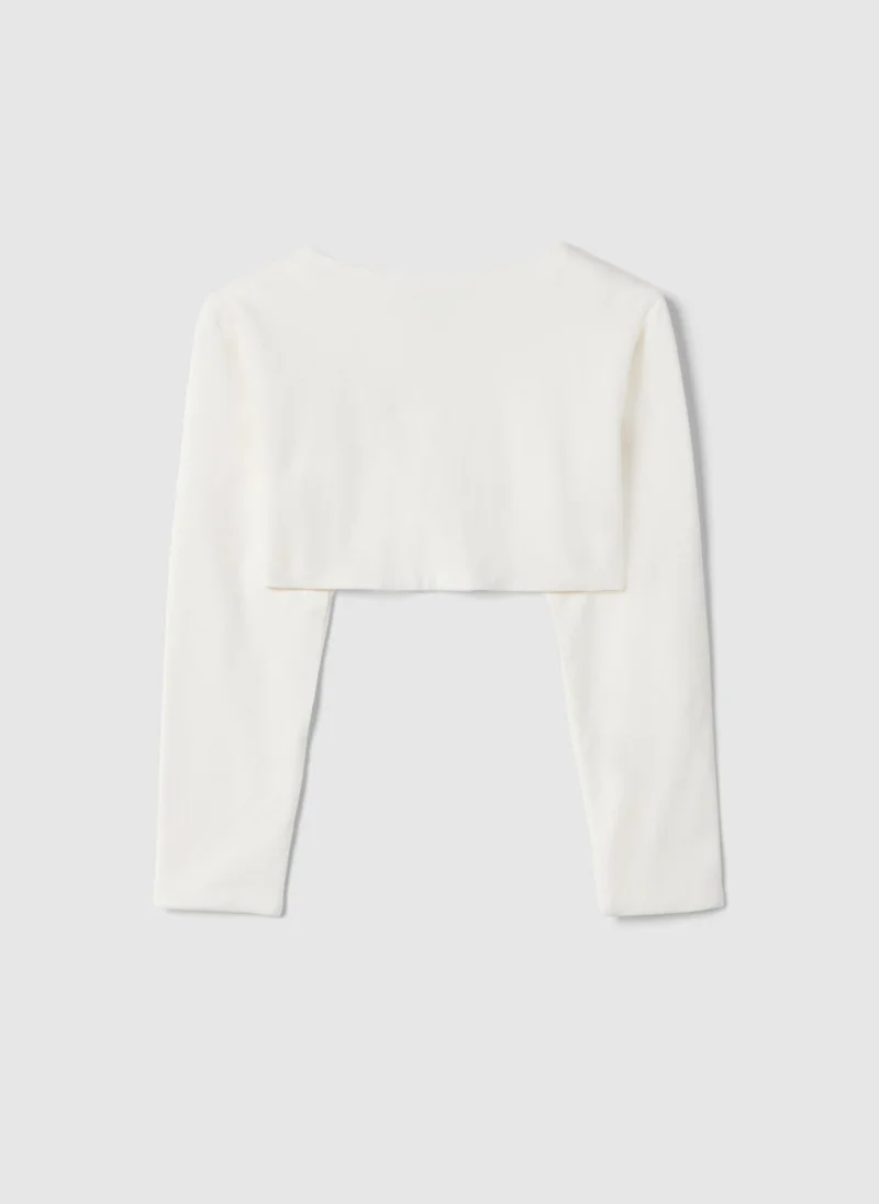 او في اس Ovs Girls' White Slim Fit Stretch Cotton T-Shirt