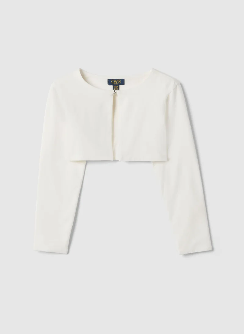 او في اس Ovs Girls' White Slim Fit Stretch Cotton T-Shirt