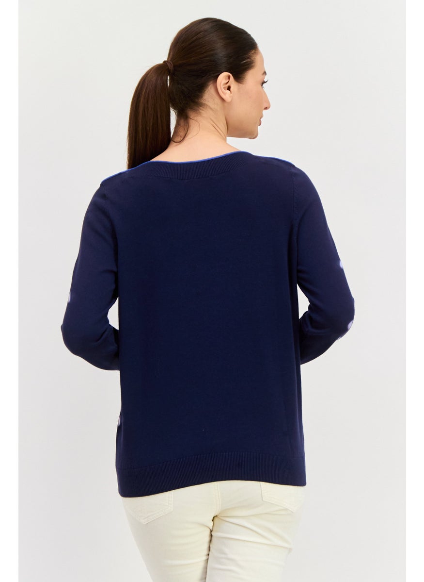 ESPRIT Women Boat Neck Long Sleeve Plain Sweater, Navy  - Image 4
