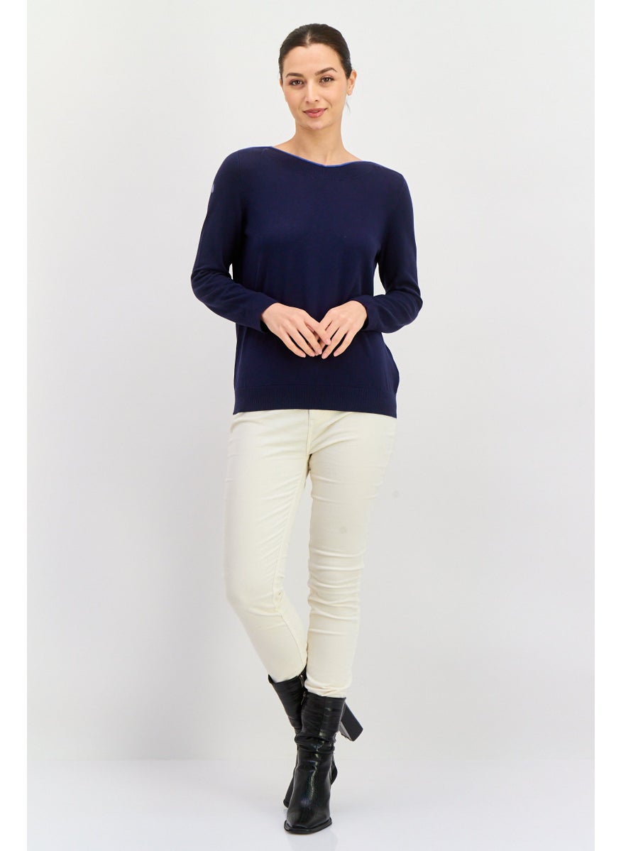 ESPRIT Women Boat Neck Long Sleeve Plain Sweater, Navy  - Image 2