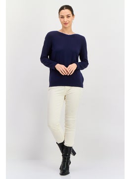 ESPRIT Women Boat Neck Long Sleeve Plain Sweater, Navy  - Image 2