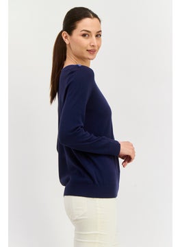 ESPRIT Women Boat Neck Long Sleeve Plain Sweater, Navy  - Image 3