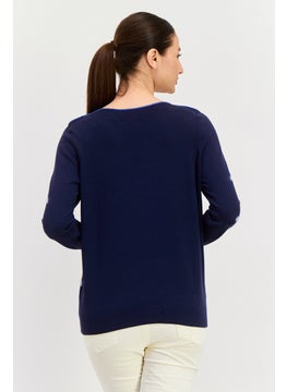 ESPRIT Women Boat Neck Long Sleeve Plain Sweater, Navy  - Image 4