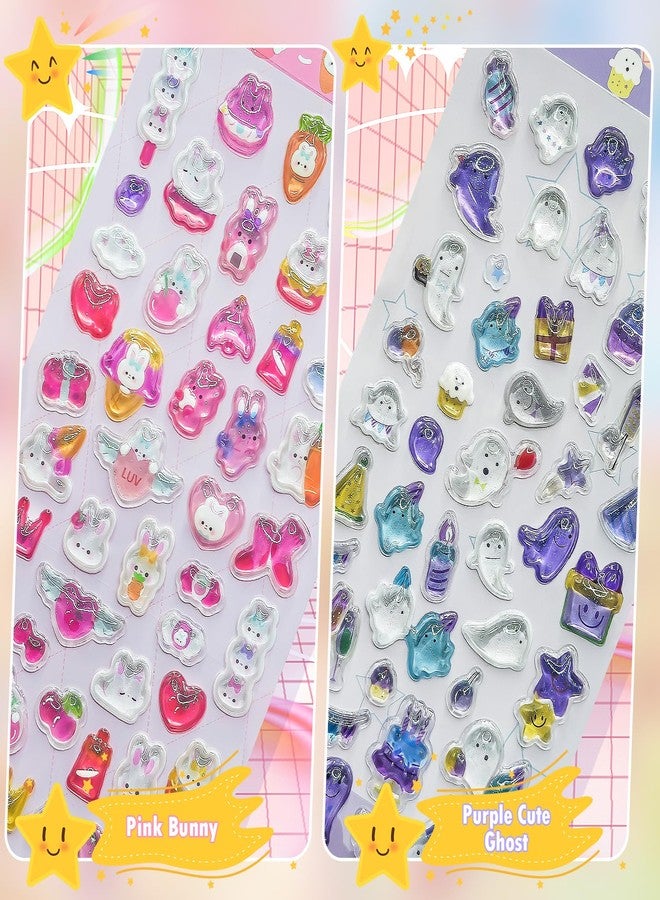 Dojomadf 2 Sheets of 3D Decals - Cute Pink Bunny & Purple Ghost Resin Stickers, Kawaii 3D Decals for Use on Any Surface, Reusable Stickers for Laptops, Phones, Rooms, School Supplies & Home Decor - Image 3