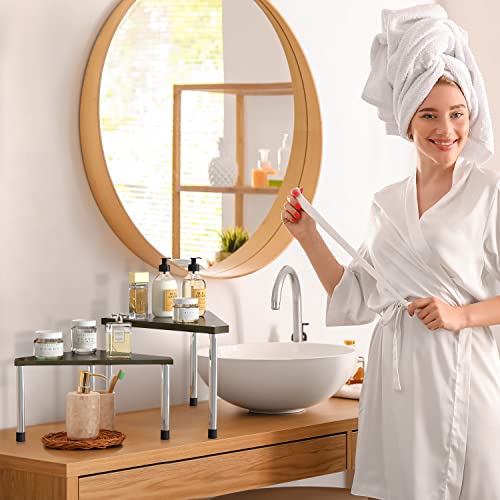 Weenson Bathroom Counter Organizer Corner Shelf - 2 Tier Bathroom Organization Bamboo Bathroom Sink Shelf Kitchen Countertop Organizer Adjustable Free-Standing Counter Storage Shelf(Antique) - Image 3