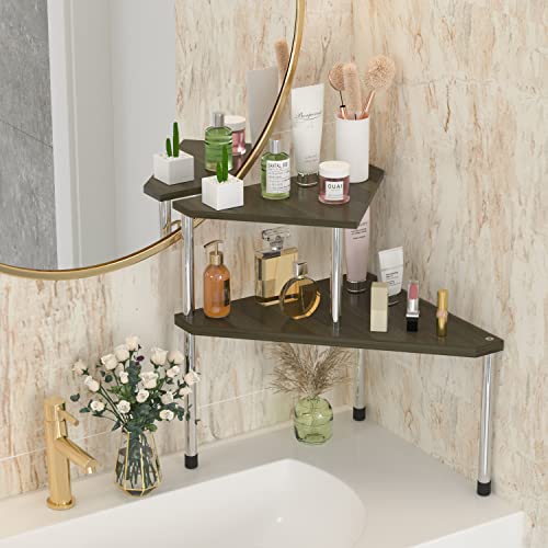 Weenson Bathroom Counter Organizer Corner Shelf - 2 Tier Bathroom Organization Bamboo Bathroom Sink Shelf Kitchen Countertop Organizer Adjustable Free-Standing Counter Storage Shelf(Antique) - Image 4