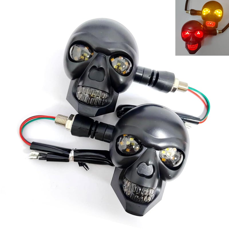 Hugwits 2 PCS LED Skull Head Motorcycle Turn Signal Light 10mm Screw 12V DualColor Blinker Indicator Waterproof Red DRL Yellow Turning Warning Light Replacement Part Red Yellow - Image 3