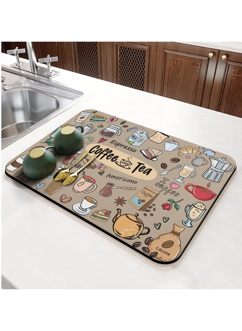KASTWAVE - Coffee Bar Mat Accessories for Countertop Super Absorbent Anti-Slip Silicone Dish Drying Mats for Kitchen Counter Draining Pad Decor Gift Fit Coffee Maker Coffee Pot Espresso Machine 23inx15in - Image 1