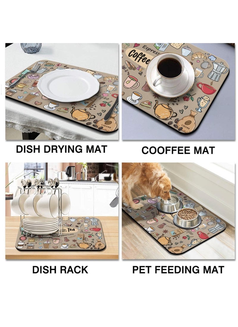 KASTWAVE - Coffee Bar Mat Accessories for Countertop Super Absorbent Anti-Slip Silicone Dish Drying Mats for Kitchen Counter Draining Pad Decor Gift Fit Coffee Maker Coffee Pot Espresso Machine 23inx15in - Image 1
