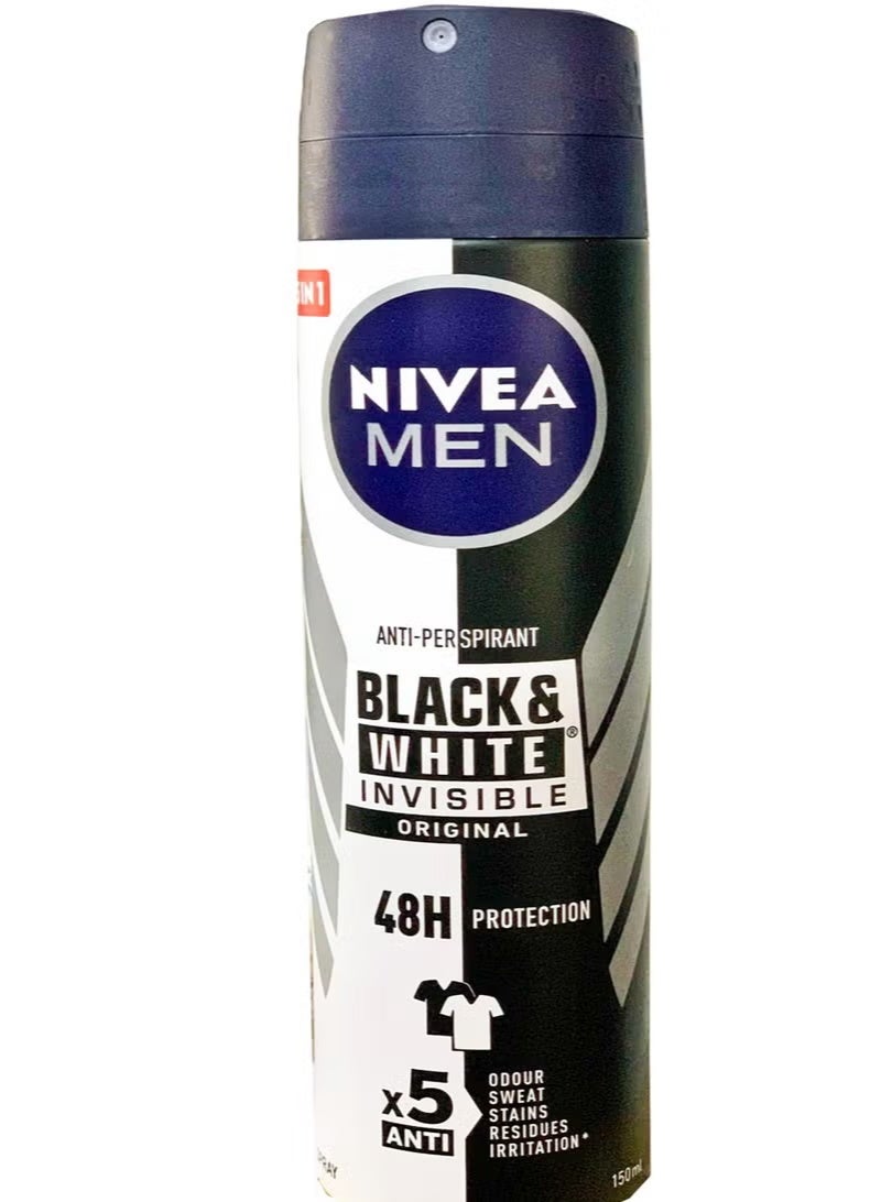 Nivea Antiperspirant Spray For Men Black & White Invisible Protection Original 150Ml