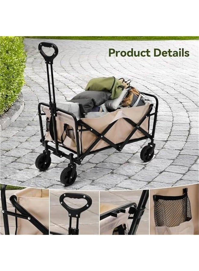 TRASSLE Garden Cart Foldable, Collapsible Foldable Wagon, Beach Wagon Cart Heavy Duty with Wheels Foldable, Utility Folding Grocery Wagon for Camping Sports Outdoor Activities  - Image 4