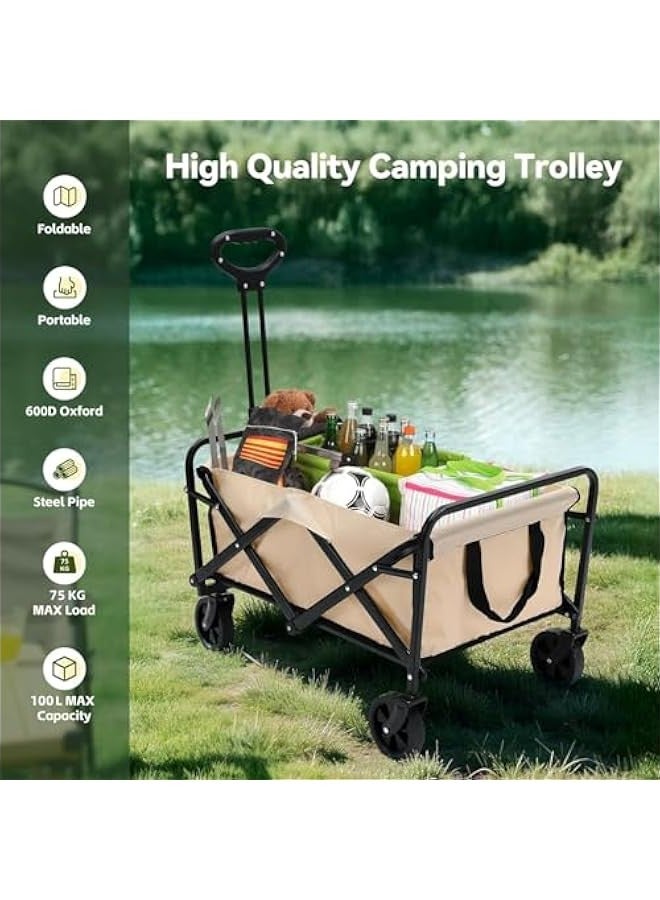 TRASSLE Garden Cart Foldable, Collapsible Foldable Wagon, Beach Wagon Cart Heavy Duty with Wheels Foldable, Utility Folding Grocery Wagon for Camping Sports Outdoor Activities  - Image 5