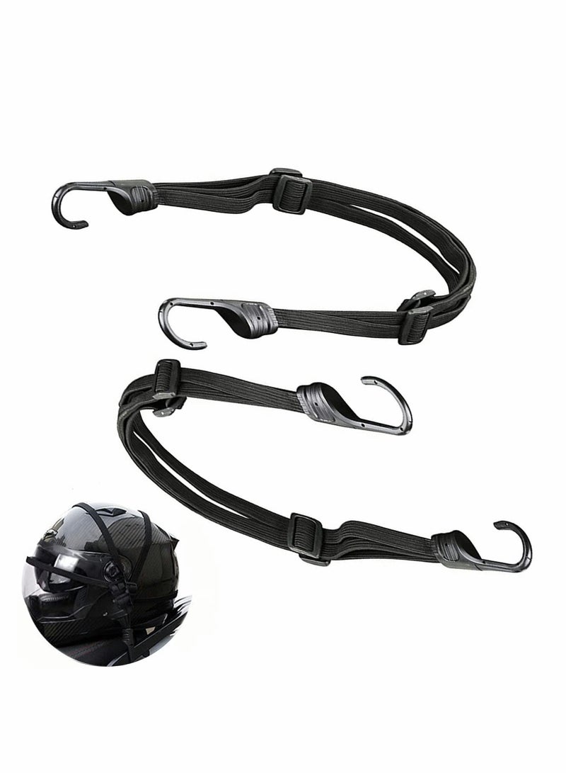 SYOSI Motorcycles Mesh Helmet Rope, Black Helmet Rope Motorcycle Strength Retractable Helmet Luggage Elastic Rope Strap with 2 Hooks, 60cm/2Pcs  - Image 1