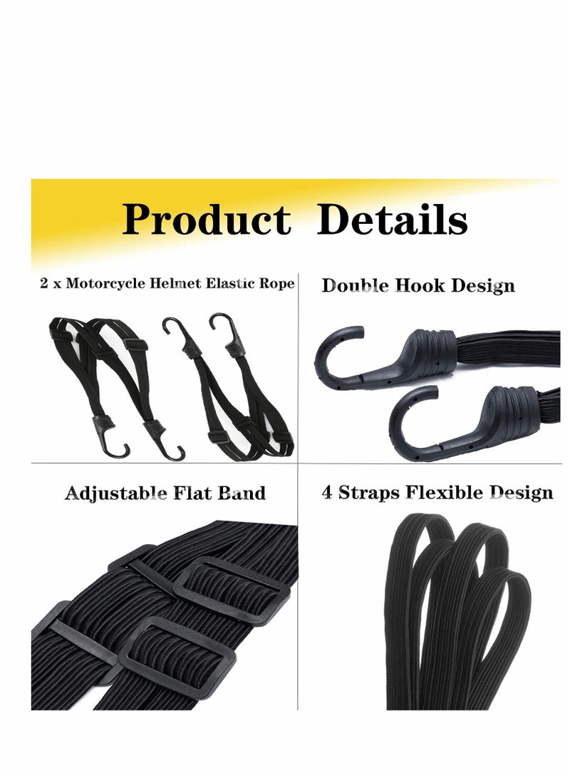 SYOSI Motorcycles Mesh Helmet Rope, Black Helmet Rope Motorcycle Strength Retractable Helmet Luggage Elastic Rope Strap with 2 Hooks, 60cm/2Pcs  - Image 4