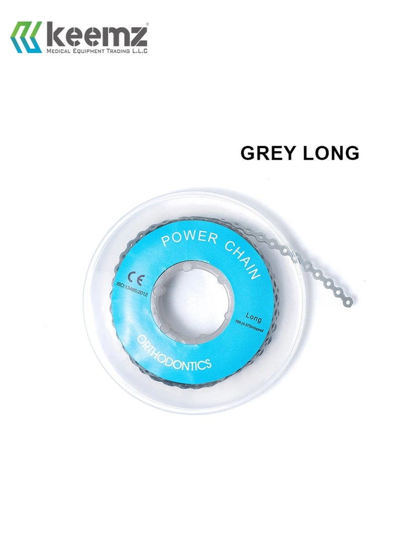 keemz Orthodontic Dental Elastic Ultra Power Rubber Chains for Braces Grey Long - Image 1
