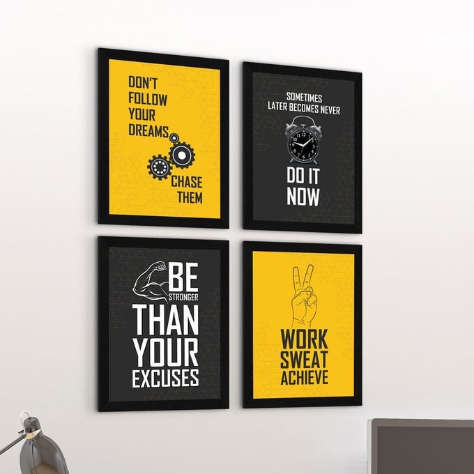 PAPER GYM BIG HEALTH QUOTES WALL FRAME ART PAINTING MULTICOLOR INSPIRATIONAL 10X13 INCHES EACH 20 X 26 INCHES COMBINED SET OF 4