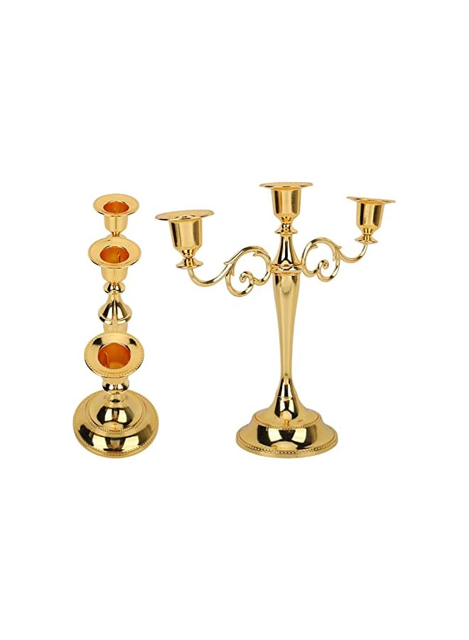 The Bros 3 Arms Metal Candelabra, European Retro Elegant Candle Holder, 10.6 Inch Tall Candlestick Centerpiece Pillar Candle Stand for Wedding, Dining Table, Halloween Christmas Party, Home Decoration (Gold) - Image 4