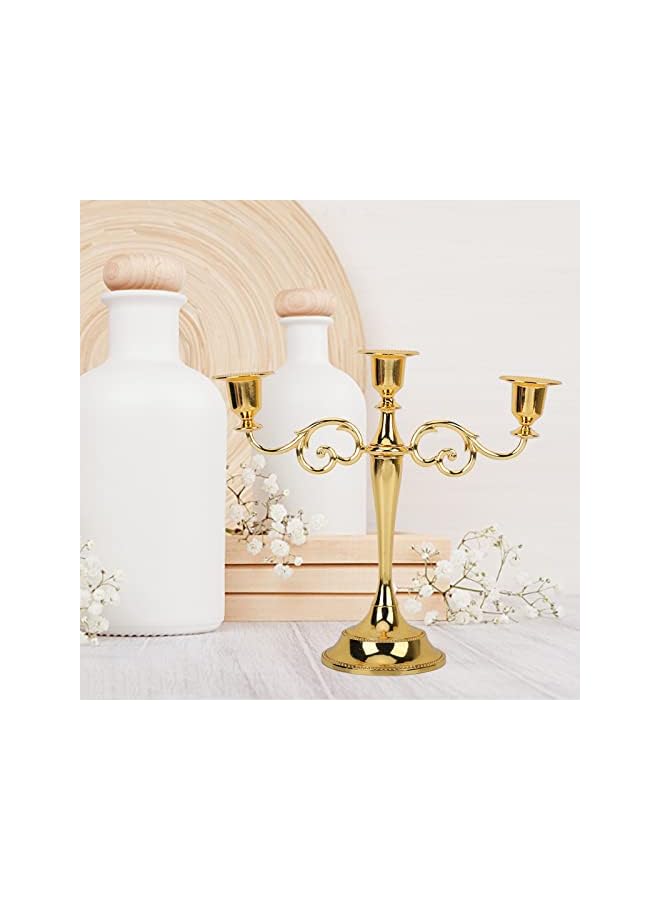 The Bros 3 Arms Metal Candelabra, European Retro Elegant Candle Holder, 10.6 Inch Tall Candlestick Centerpiece Pillar Candle Stand for Wedding, Dining Table, Halloween Christmas Party, Home Decoration (Gold) - Image 2