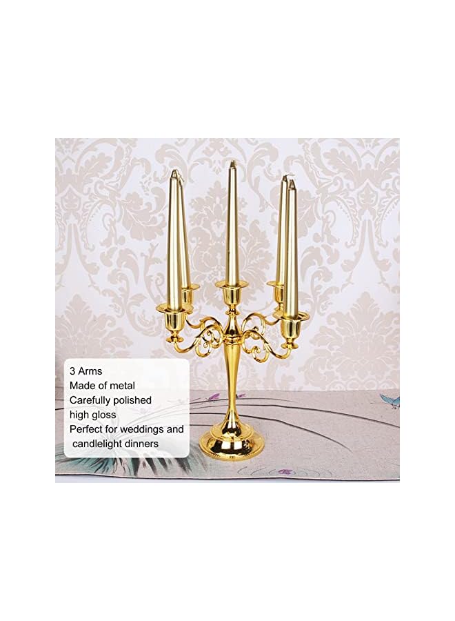 The Bros 3 Arms Metal Candelabra, European Retro Elegant Candle Holder, 10.6 Inch Tall Candlestick Centerpiece Pillar Candle Stand for Wedding, Dining Table, Halloween Christmas Party, Home Decoration (Gold) - Image 3