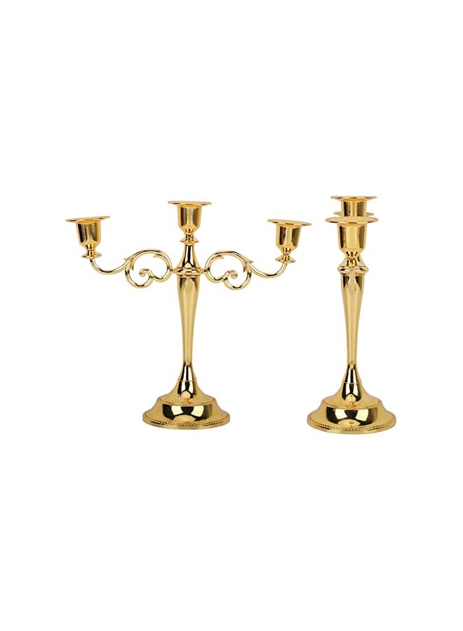 The Bros 3 Arms Metal Candelabra, European Retro Elegant Candle Holder, 10.6 Inch Tall Candlestick Centerpiece Pillar Candle Stand for Wedding, Dining Table, Halloween Christmas Party, Home Decoration (Gold) - Image 5