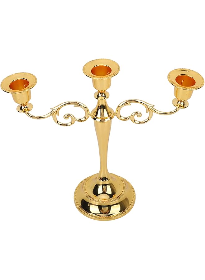 The Bros 3 Arms Metal Candelabra, European Retro Elegant Candle Holder, 10.6 Inch Tall Candlestick Centerpiece Pillar Candle Stand for Wedding, Dining Table, Halloween Christmas Party, Home Decoration (Gold) - Image 1
