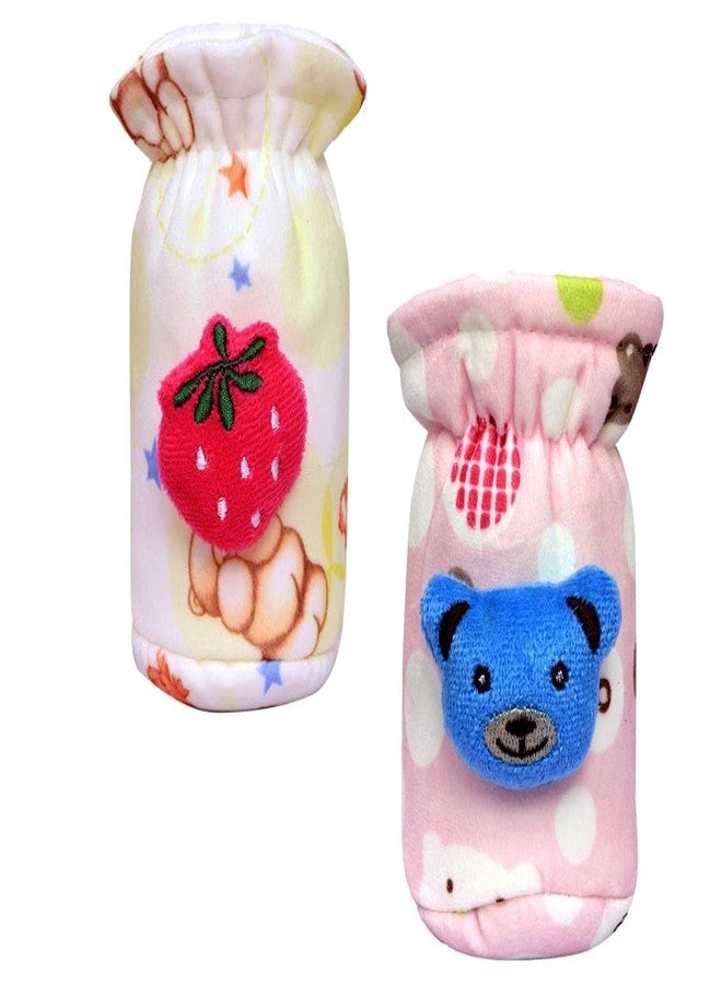 Alya The Cheeky Soft Attractive Stretchable Velvet Plush Cartoon Overall Printed Baby Feeding Cover With Holding Strap Back Suitable For Feeding 40ML 50ML 60ML Broad and Narrow Neck Feeding Bottles (PINK,YELLOW) - Image 1