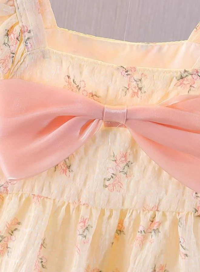 يونيكي Cream A-Line Crew Neck Floral Dress