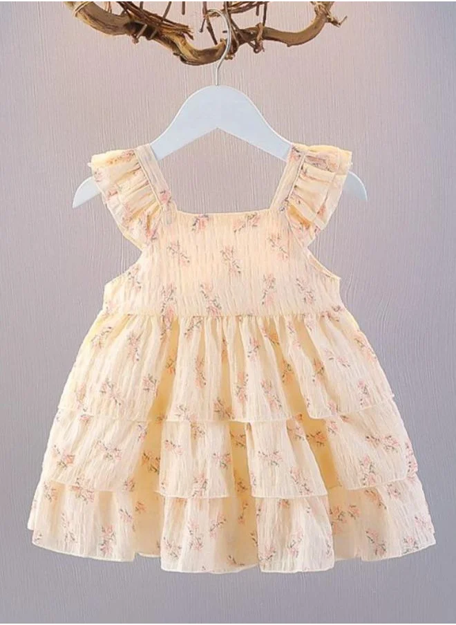 YUNIQEE Cream A-Line Crew Neck Floral Dress