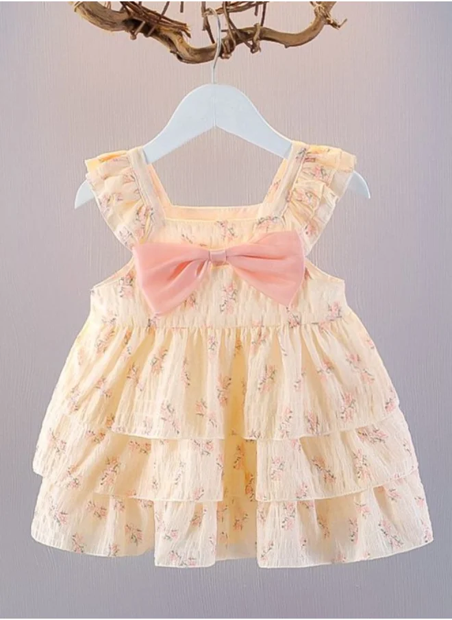 YUNIQEE Cream A-Line Crew Neck Floral Dress