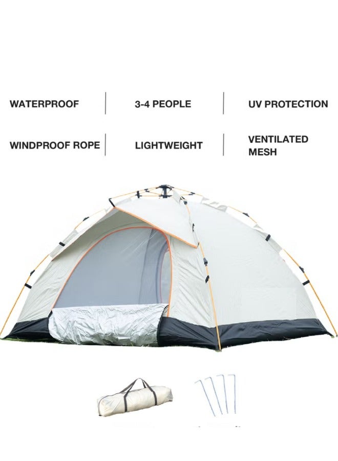 Outdoor.Market Camping Tent 3–4 Person Pop-Up Automatic Setup, Waterproof & UV Protection, Double Door Lightweight Portable Family Tent for Hiking, Beach & Outdoor Travel – White - Image 1