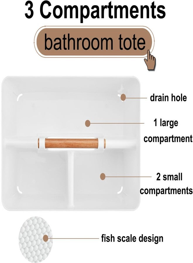 Haundry Plastic White Shower Caddy Basket with 3 Compartments, Portable Divided Bathroom Cleaning Caddy Organizer Storage Tote with Handle for Dorm, College, Room Essentials - Image 3