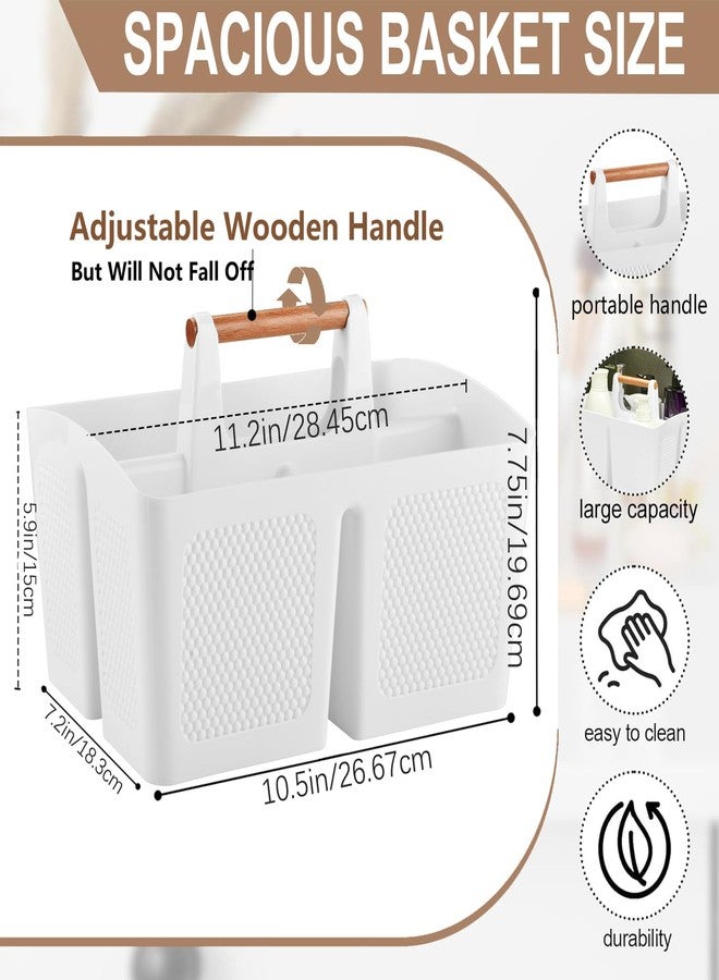 Haundry Plastic White Shower Caddy Basket with 3 Compartments, Portable Divided Bathroom Cleaning Caddy Organizer Storage Tote with Handle for Dorm, College, Room Essentials - Image 2