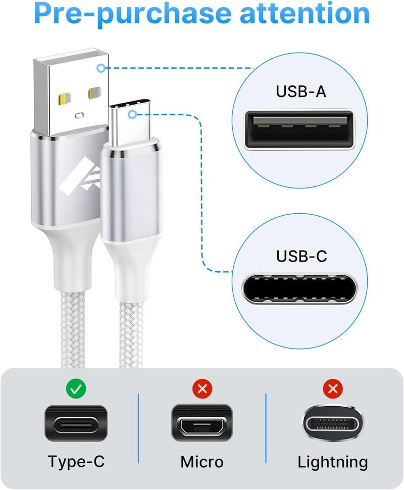 اييونوس كابل USB-C بطول 2 متر، كابل شحن من النوع C مضفر بالنايلون، شاحن USB-A إلى C سريع الشحن، متوافق مع Samsung Galaxy S22 S21 S20 S10 S9 S8، Note 20 10، iPhone 15 16 Pro Max، Huawei، Pixel، Switch - Image 2