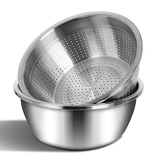 meleg otthon Stainless Steel Mixing Bowls, 8.5QT Salad Bowl, Metal Bowls With water filter basin, Stainless Steel Basin, Heavy Duty Deeper Edge Mirror Finish Dishwasher Safe Bowl (XXL)… - Image 1