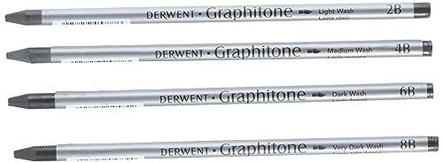 Derwent Watersoluble Graphitone Pencils, Fine Point, Black, 4 Pencils per Pack (34304) - Image 1