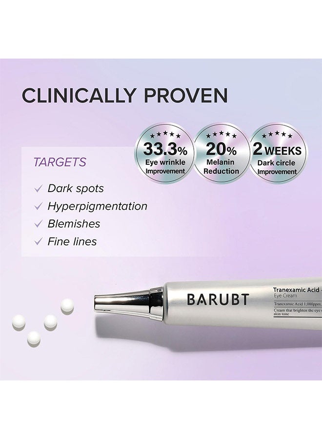 باروبت كريم العين بحمض الترايكساميك وغلوتاثيون، كريم تثبيت حول العين | كريم متعدد الفوائد للعناية بالعين لترطيب وترطيب، وتقليل الهالات السوداء وحقائب العين | يشد محيط العين، يقلل الخطوط الدقيقة | تركيبة خفيفة وسريعة الامتصاص - Image 3