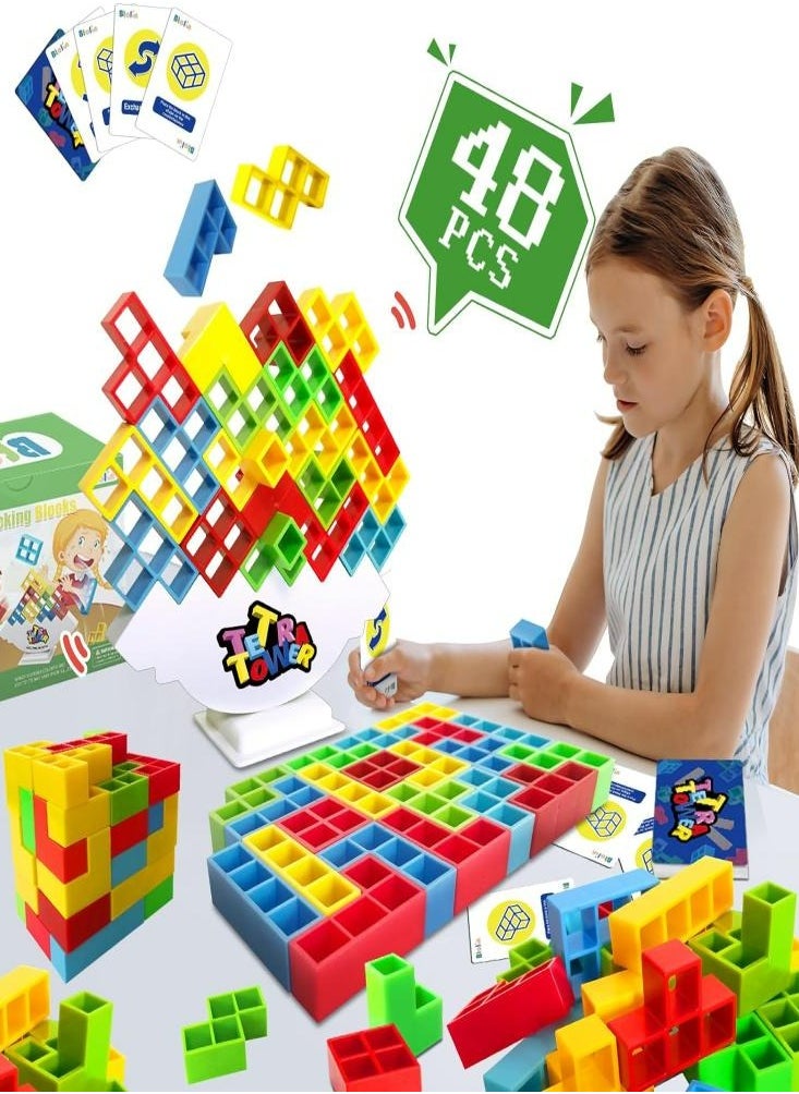 Oasisgalore 48Pcs Tetra Tower Balance Game - Stacking Blocks for Kids & Adults, Travel & Party Toy  - Image 1