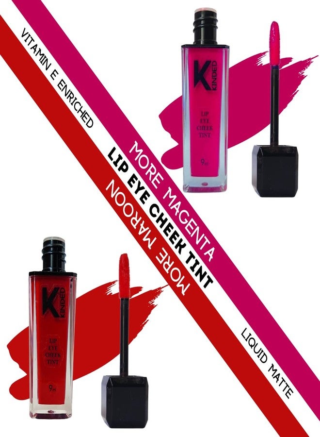 KINDED Lip Eye and Cheek Tint Combo for Women Girls Longlasting Moisturizing Vitamin E Liquid Lip Colour Lipstick Eyeshadow Blush (Matte Finish, More Magenta & More Maroon, 9 ml each) - Image 2