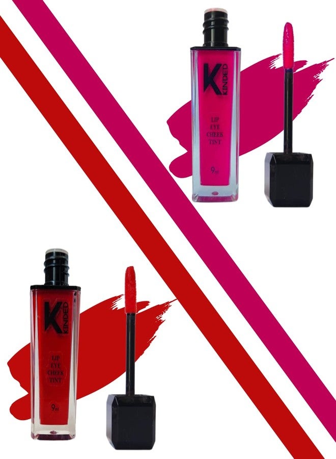 KINDED Lip Eye and Cheek Tint Combo for Women Girls Longlasting Moisturizing Vitamin E Liquid Lip Colour Lipstick Eyeshadow Blush (Matte Finish, More Magenta & More Maroon, 9 ml each) - Image 1