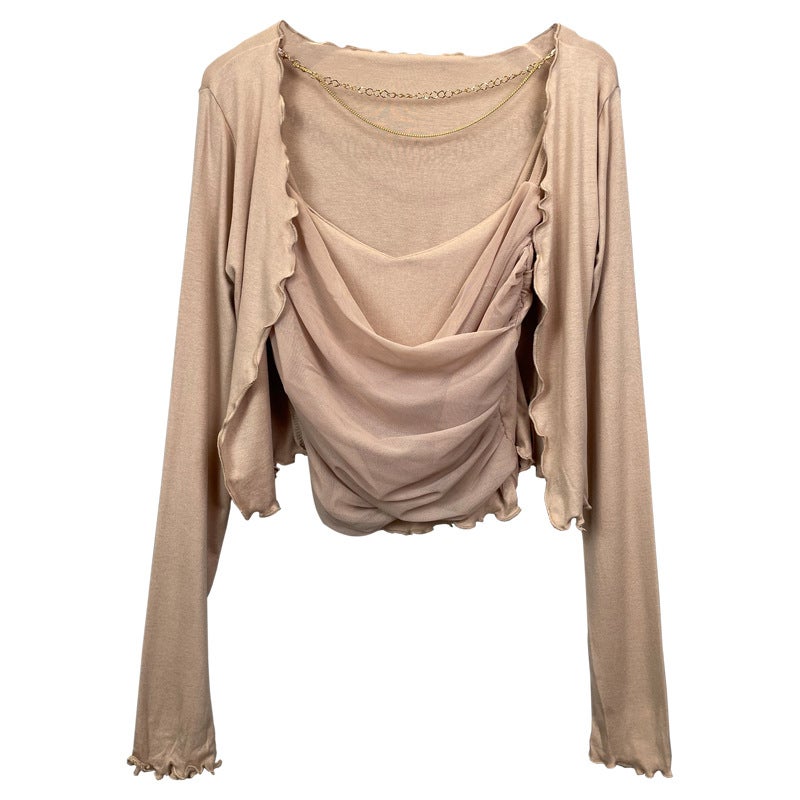 Korean Dongdaemun Chic Tight Cami Cardigan Set Black  - Image 4