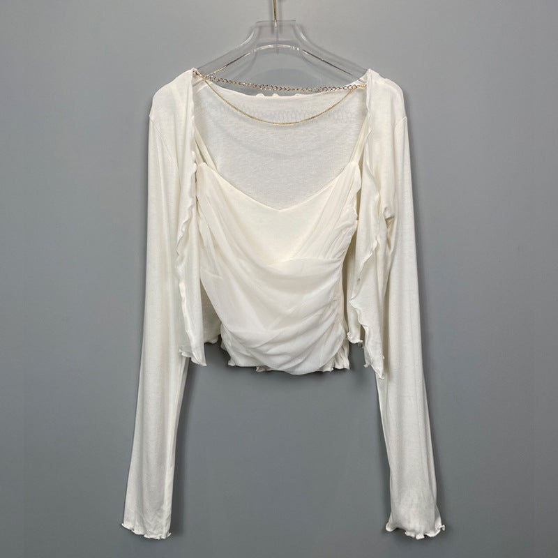Korean Dongdaemun Chic Tight Cami Cardigan Set Black  - Image 2