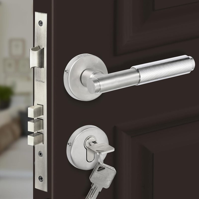 Plantex Main Door LockStainless Steel Mortise Door LockDoor Lock for BedroomHomeOfficeHotelDoor Lock Handle with 3 Keys Satin - Image 1
