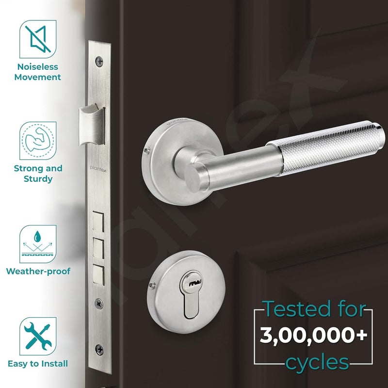 Plantex Main Door LockStainless Steel Mortise Door LockDoor Lock for BedroomHomeOfficeHotelDoor Lock Handle with 3 Keys Satin - Image 2