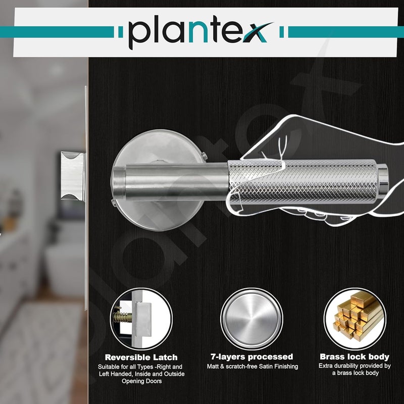 Plantex Main Door LockStainless Steel Mortise Door LockDoor Lock for BedroomHomeOfficeHotelDoor Lock Handle with 3 Keys Satin - Image 4