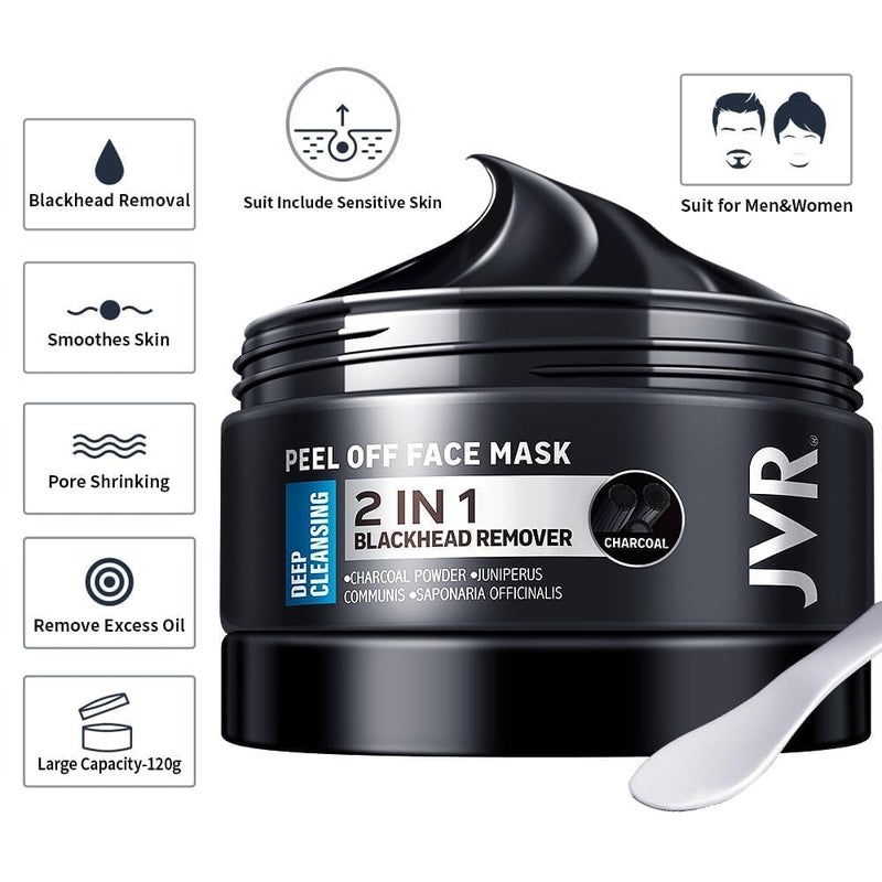 JVR Peel Off Face Mask, Blackhead Remover Mask for Men, Charcoal Peel Off Black Mask, Facial Mask Purifying and Deep Cleansing for All Skin Types 4.23 OZ - Image 2