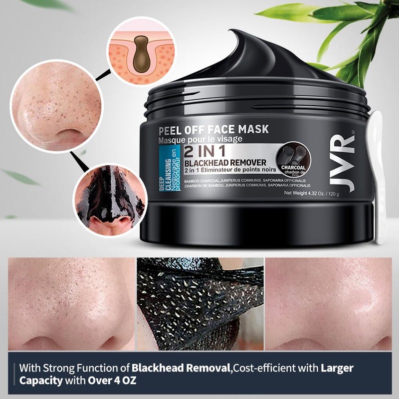 JVR Peel Off Face Mask, Blackhead Remover Mask for Men, Charcoal Peel Off Black Mask, Facial Mask Purifying and Deep Cleansing for All Skin Types 4.23 OZ - Image 5