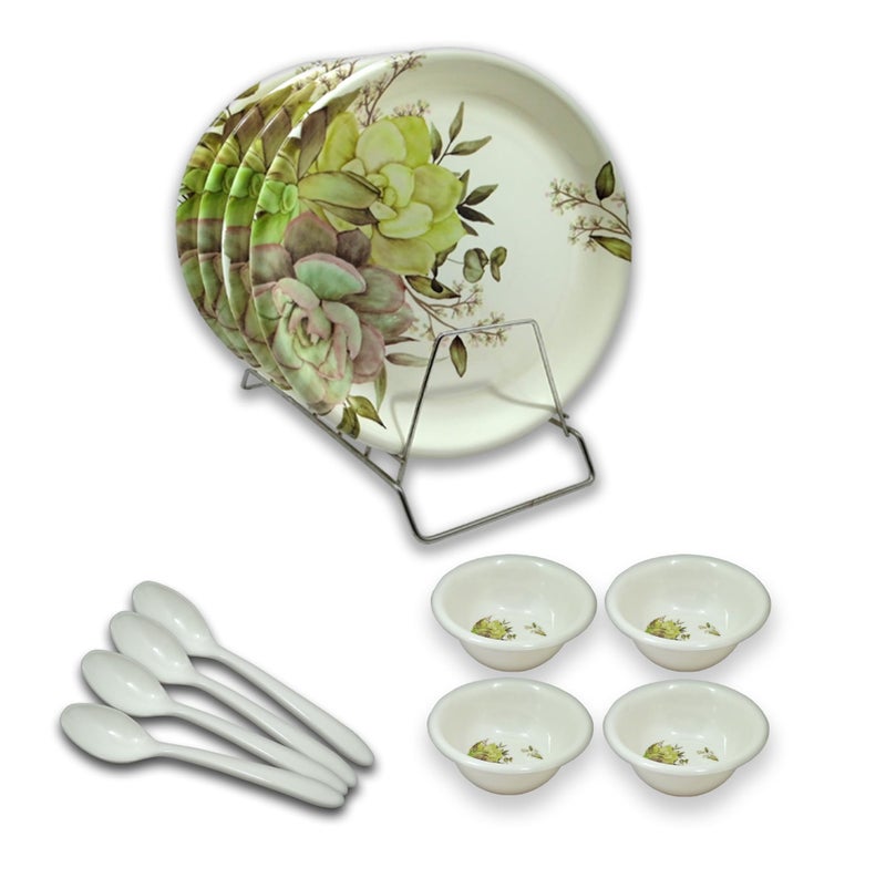 BHOJANWARE مجموعة عشاء مكونة من 12 قطعة لكل مناسبة: تحتوي على 4 أطباق كاملة، 4 سلطانيات و 4 ملاعق مثالية لتناول الطعام. - Image 3