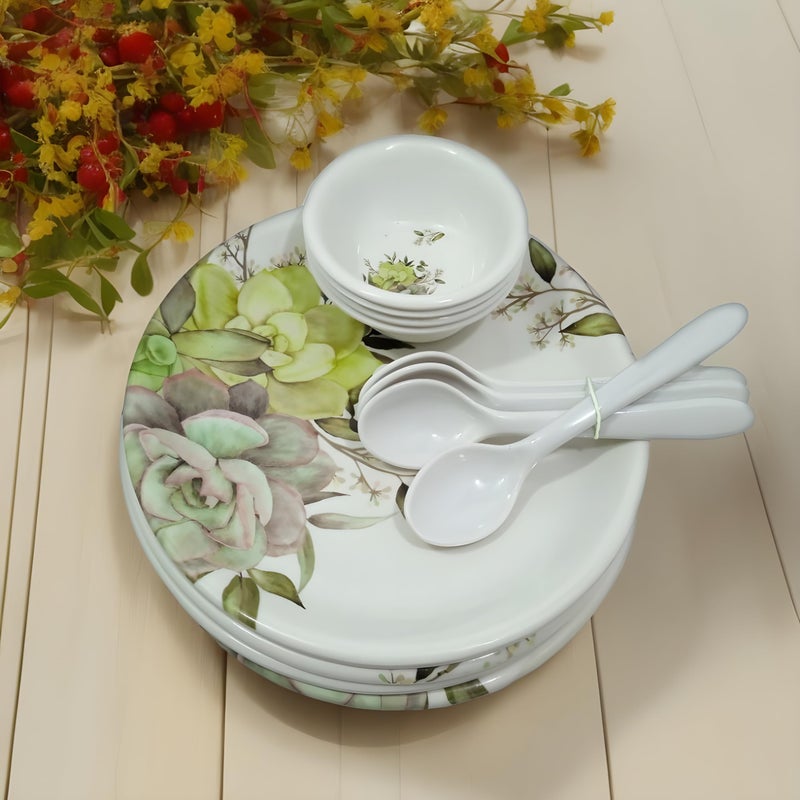 BHOJANWARE مجموعة عشاء مكونة من 12 قطعة لكل مناسبة: تحتوي على 4 أطباق كاملة، 4 سلطانيات و 4 ملاعق مثالية لتناول الطعام. - Image 1