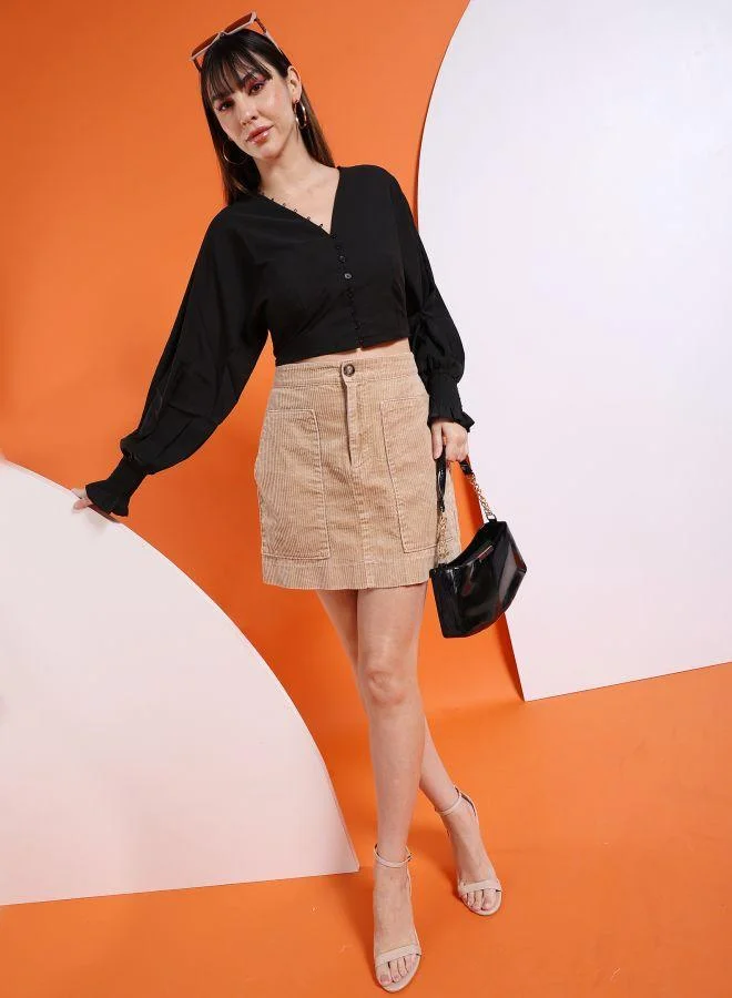 مرفوعة Women Regular Fit Casual Solid V-Neck Top