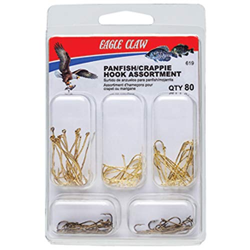 Eagle Claw PANFISH/Crappie Hook Assortment, Fishing Hooks for Freshwater PANFISH/Crappie, 80 Hooks, Sizes 2 to 8, Brown, One Size (619H) - Image 1